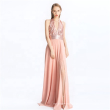 New Design Sexy Deep V Neck Dress Pink Backless Evening Dresses For Women